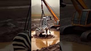 Heavy zebra stuck in a muddy well rescued by Farmers #humanity #animals #zebra #rescueanimals #short