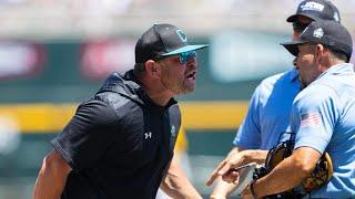 Coastal Carolina head baseball coach Kevin Schnall discusses his ejection in the first inning of Gam