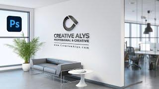 Free Logo Mockup | Corporate Office Wall Logo Display | Photoshop