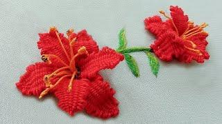 How to embroider 3D lily flowers | 3D embroidery