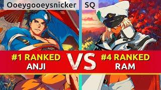 GGST ▰ Ooeygooeysnicker (#1 Ranked Anji) vs SQ (#4 Ranked Ramlethal). High Level Gameplay