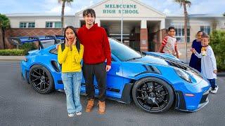 Dropping Our Little Sister Off At School in a Porsche GT3 RS!