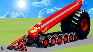 Big & Small Long Lightning McQueen Mega Wheel Monster Truck vs Thomas the Train BeamNG.Drive