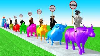 Paint Animals Cow Cartoon,Buffalo,Bull,yak,Ox,Gorilla,Hippo,Dinosaur Fountain Crossing Animal Game