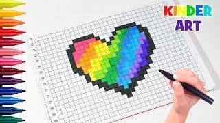 Как нарисовать радужное сердце. Рисунки по клеточкам | How to draw a rainbow heart Pixel Art