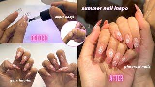 pinterest summer nails tutorial | DIY, at home, gel x nails, beginner friendly, low budget nails