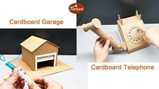 How to make cardboard telephone and cardboard garage | DIY cardboard school project