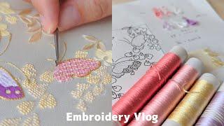 Japanese Embroidery - I embroidered butterflies&wisteria using six techniques🪡Relax Embroidery Vlog