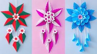 3 White paper Flower Wall Hanging /  Home Decoration / A4 sheet craft / DIY Wall Decor/school craft