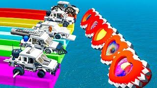 Toys Cars & LEGO Cars Portal Trap with Slide Colors - Cars vs Trains vs Nuclear bomb - BeamNG.Drive