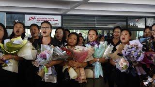 The Nagaland Chamber Choir being accorded a grand reception at Dimapur airport