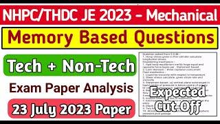 NHPC JE 2023 | Mechanical |Expected Cut Off| NHPC JE Exam Paper Analysis | NHPC Memory Based Paper