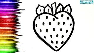 Strawberry  Drawing, Colouring for Kids, Drawing for Kids, Fruits Drawing, @DRAWINGWITHNITA