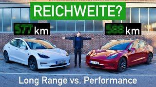 Tesla Model 3 Reichweitentest | Long Range vs Performance Autobahn Vergleich | Wer kommt weiter?