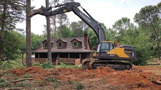 Using The Big Volvo 350 Excavator To Take Down The Massive Pines