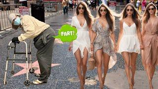 Old Fat Man Farts On People In Hollywood!! (Farts Are Famous)