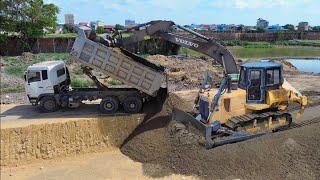 DongFeng Trucks Unloading Sand Fill Up Road Foundation - Volvo Excavators & LiuGong Bulldozer