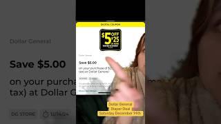 Dollar General $5 off $25 Saturday December 14th! Diaper Deal! #coupons #couponing