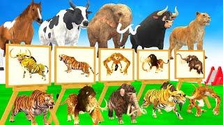 Choose The Right Animal Paint Mammoth Elephant Cow Tiger Wolf Buffalo Long Slide 5 Time Challenge