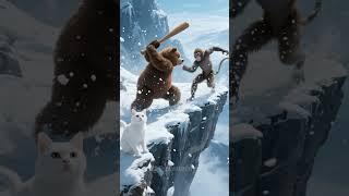 Teddy saves the white cat from chairlift #animalrescue #cuteanimals #teddybear