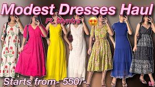 You need to see these *Modest Dresses* Haul from Myntra! Maxi Dress, Flared Dresses! Try-on Haul