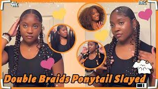 JUMBO BRAID PONYTAILHEATLESS EXTENDED TWO BRAID PONYTAIL TUTORIAL ON NATURAL HAIR FT.#ULAHAIR