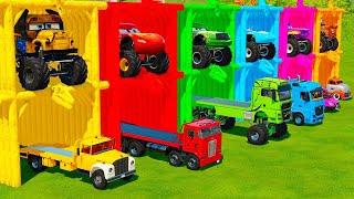 TRANSPORTING CARS, AMBULANCE, POLICE CARS, FIRE TRUCK, MONSTER TRUCK OF COLORS! WITH TRUCKS! - FS 22