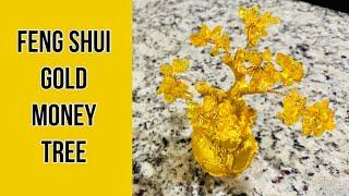 Feng Shui Gold Crystal Money Tree Bonsai Style Decoration for Wealth and Luck