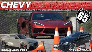 C8 Corvette vs Audi ttrs 900hp & C63 AMG 530hp 65mph roll start Drag race @ Race Motive