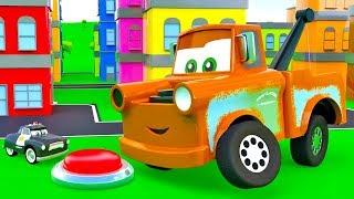 Super Mater helps cars. Giant Mater, Sheriff, King. The SUPER Tow Truck Story with Super Toys cars 3