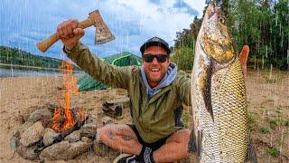 Solo Camping In The Rain - Fishing, Exploring & Cooking Amazing Camp Food