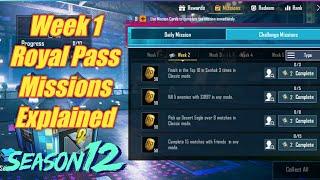 Season 12 Week 1 Royale Pass Missions Explained PUBG Mobile | Week 1 rp Missions Pubg Season 12