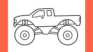 How to draw a MONSTER TRUCK easy / drawing monster truck dodge ram pickup ford step by step