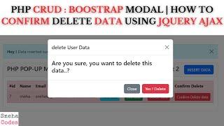 PHP CRUD-6:(Bootstrap pop-up modal) - How to Confirm Delete data using JQUERY AJAX