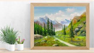 How to paint landscape with mountains and pine trees | Poster colour painting techniques