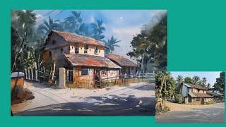 How to Paint Village in Watercolour Painting Demo by Prakash Mahato