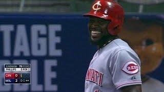 CIN@MIL: Phillips laughs off a swing and a miss