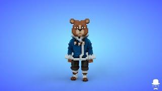 Bear Warrior Voxel Character - 3D Lowpoly Fantasy Creature - Game Asset