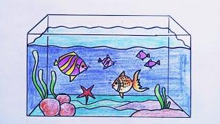 How to draw a Fish Tank Aquarium || Easy step by step || Fish aquarium drawing.