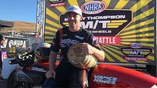 Andrew Hines wins the Mickey Thompson Tires Pro Bike Battle