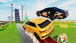 Cars Vs Mega High Container  Jump Test #5 - Speed Car Crash - BeamNG Drive