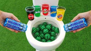 Watermelon Balls VS Popular Sodas !!! Sprite, Coca Cola, Fanta, Fruko and Mentos in the toilet