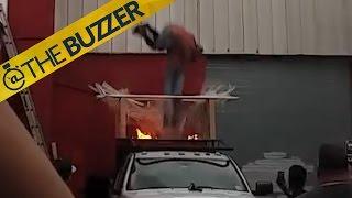 Amateur wrestlers pull off a fiery stunt that will make you wonder how they survived