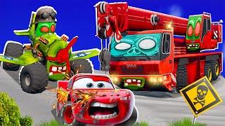 Big & Small:McQueen and Mater VS Crane MONSTER TRUCK ZOMBIE apocalypse Halloween in BeamNG.drive