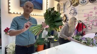 Как собрать и упаковать круглый букет по спирали. Tutorial spirale bouquet arranging and wrapping