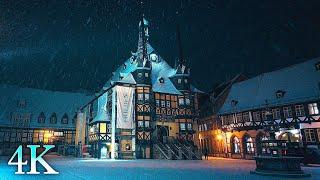 Snowfall in Wernigerode, Harz Mountains Germany, Walking in the Old Town 4K