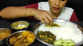 Eating Mutton Kosha, Long Beans Aloo Fry, Dal, Extra Gravy with Rice *MUKBANG SHOW*