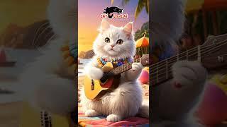 Angora Cat Rocks the Beach with a Guitar Performance⁉️ #guitarcat #viralpets