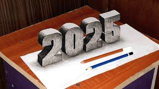 3D Drawing "2025" on Paper - Trick Art - Easy 3D Illusion!!