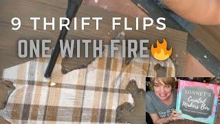 9 thrift flip demonstrations using decoupage, DIY paint & fire